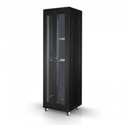 install Шкаф напольный 42U 600x800 передняя дверь одностворчатая стеклянная, задняя одностворчатая стеклянная, съемные боковые панели, цвет черный KB6842BBA